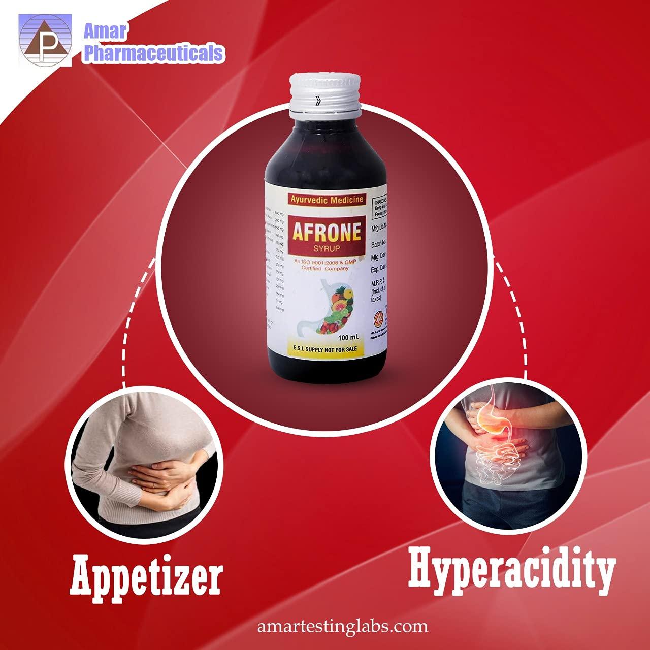 Generic AFRON SYRUP 100 ml, Amar Pharma Ayurvedic Medicine for Appetizer, Useful in Abdominal pain, Indigestion, Hyper-acidity, Irregular Bowel Movement, Pack of 100ml