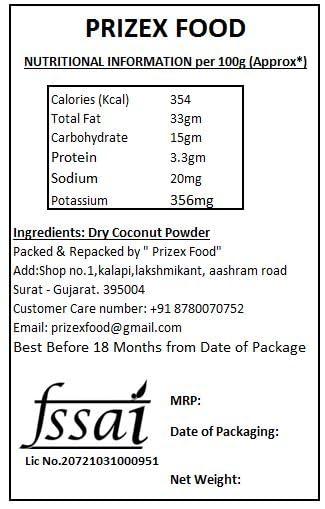 Prizex Prizex Unsweetened Coconut Powder / Dried Blanched Coconut Flakes 500gm