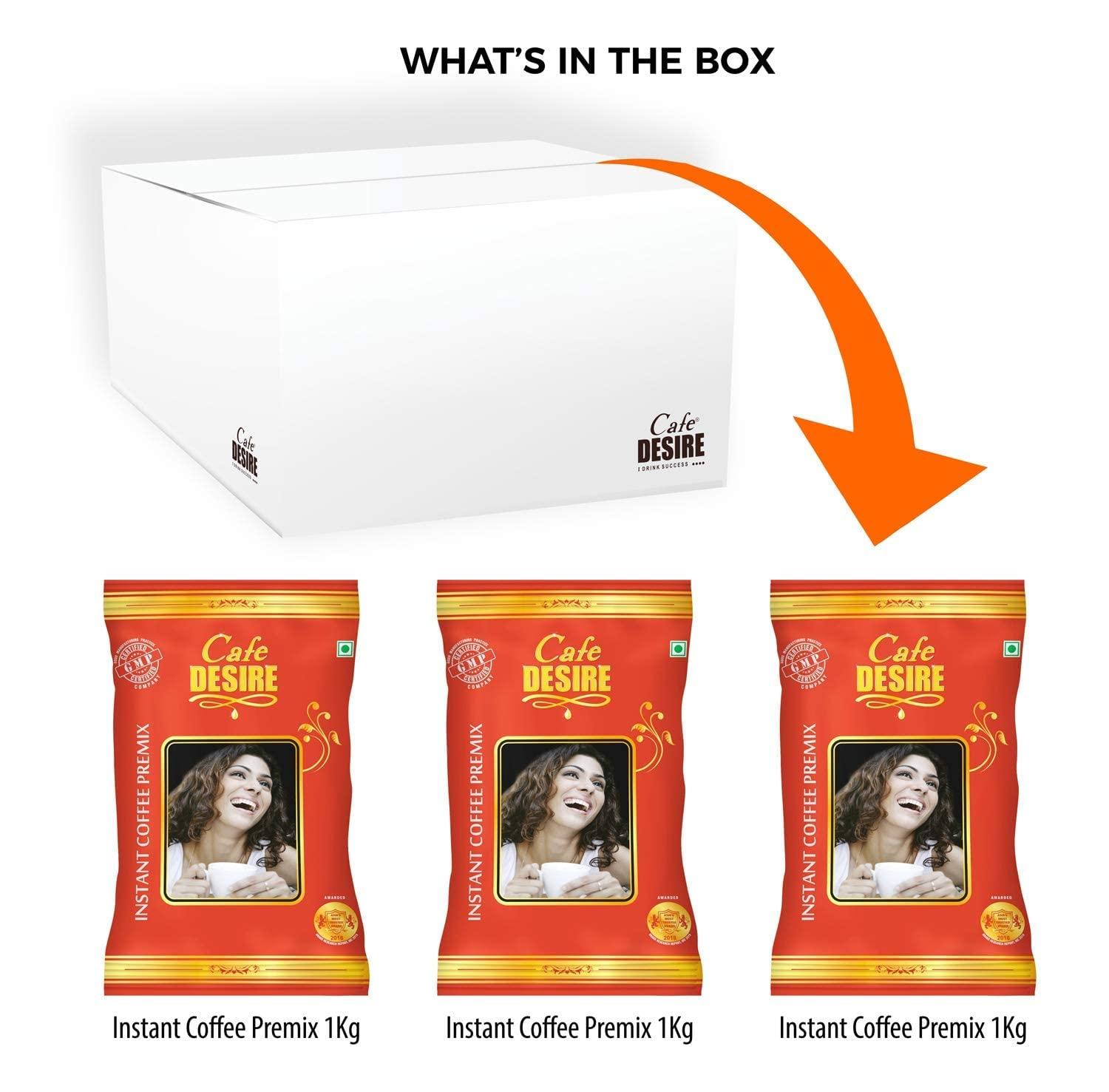 Cafe DESIRE I DRINK SUCCESS Cafe DESIRE I DRINK SUCCESS Red Range Instant Coffee Powder Box Premix 3 Kg Pack Of 3 X 1 Kg Suitable For All Vending Machines Use Manually Just Add Hot Water 3 In 1 Coffee Powder Makes 250 Cups