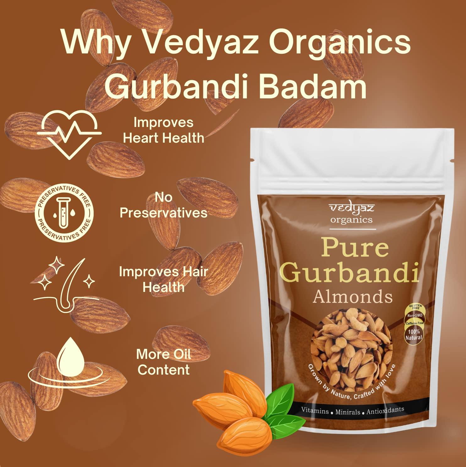 Vedyaz Organics Vedyaz Organics 100% Pure Afghan Gurbandi Badam/Almonds/Choti Giri -Raw,500 Gm