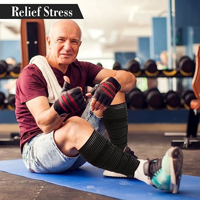 Elegious Extra Long Elastic Knee Wrap Compression Bandage Brace Support for Legs, Plantar Fasciitis, Stabilising Ligaments, Joint Pain, Squat, Basketball, Running, Tennis. (BLACK, 2)