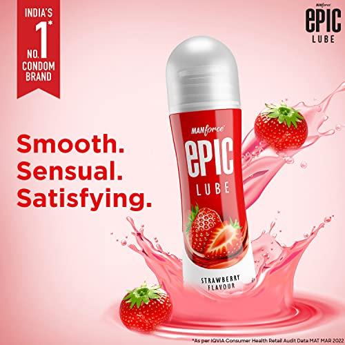 Manforce Epic Lube, Strawberry Flavoured Lubrication Gel for Men & Women, Water-Based Gel, Skin-Friendly, Safe to Use with Condoms, 60ml x 3