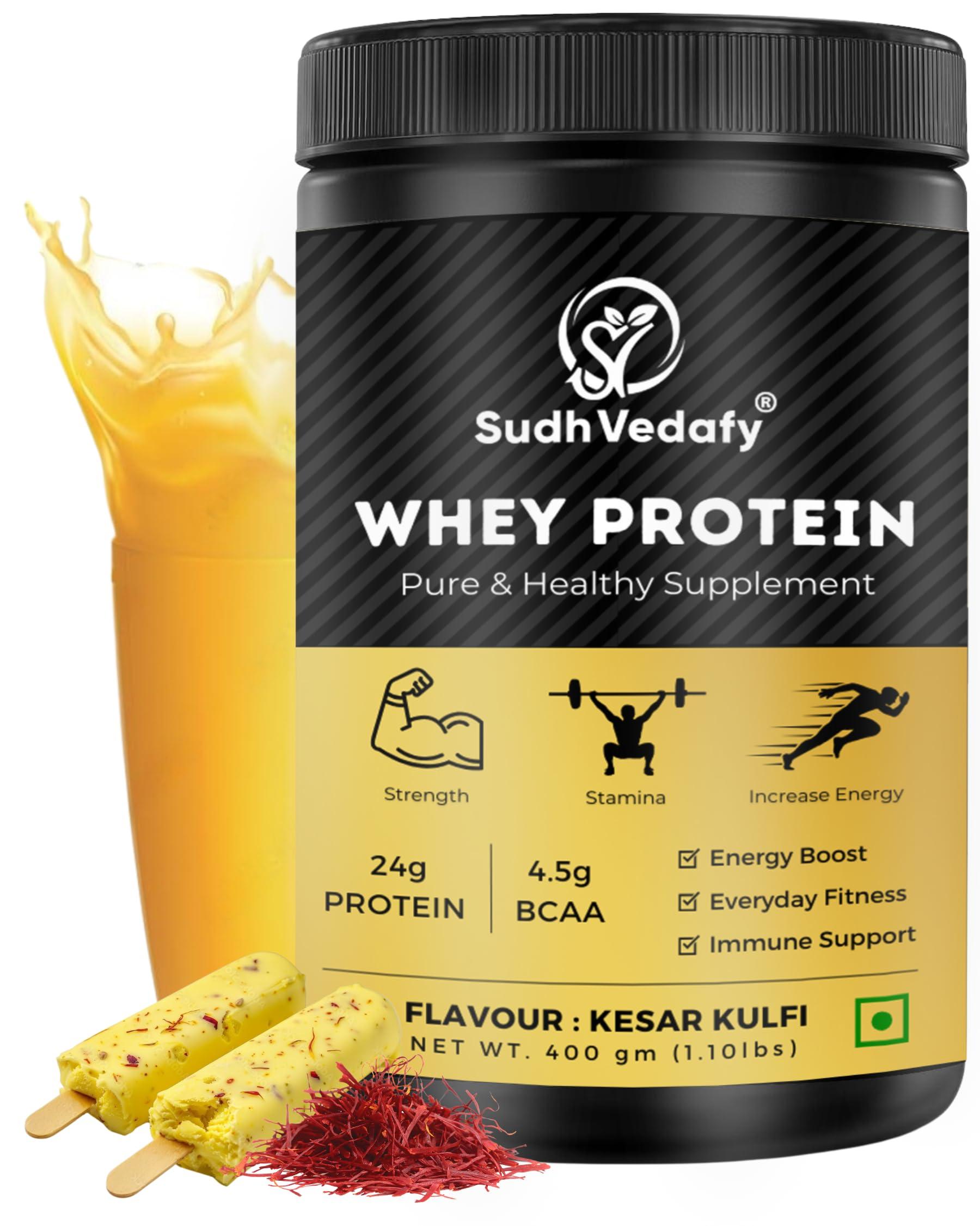 Sudh Vedafy Sudh Vedafy Whey Protein Powder for Muscle Support & Recovery, Vegetarian - Primary Source Whey Isolate I Kesar Kulfi I 400g (1.101 lbs) 14 Serves