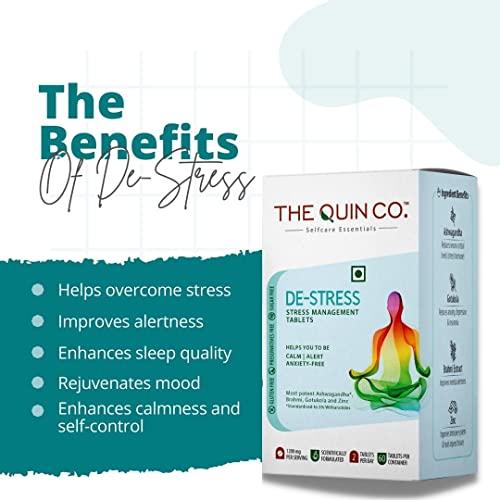 The Quin Co. The Quin Co. \'De-Stress\' - New Age Ashwagandha tablets with Nootropics | 5% Withanolides | Stress Relief & Anxiety | -1200 MG/Serving | Plant Based - 60 Veg tablets