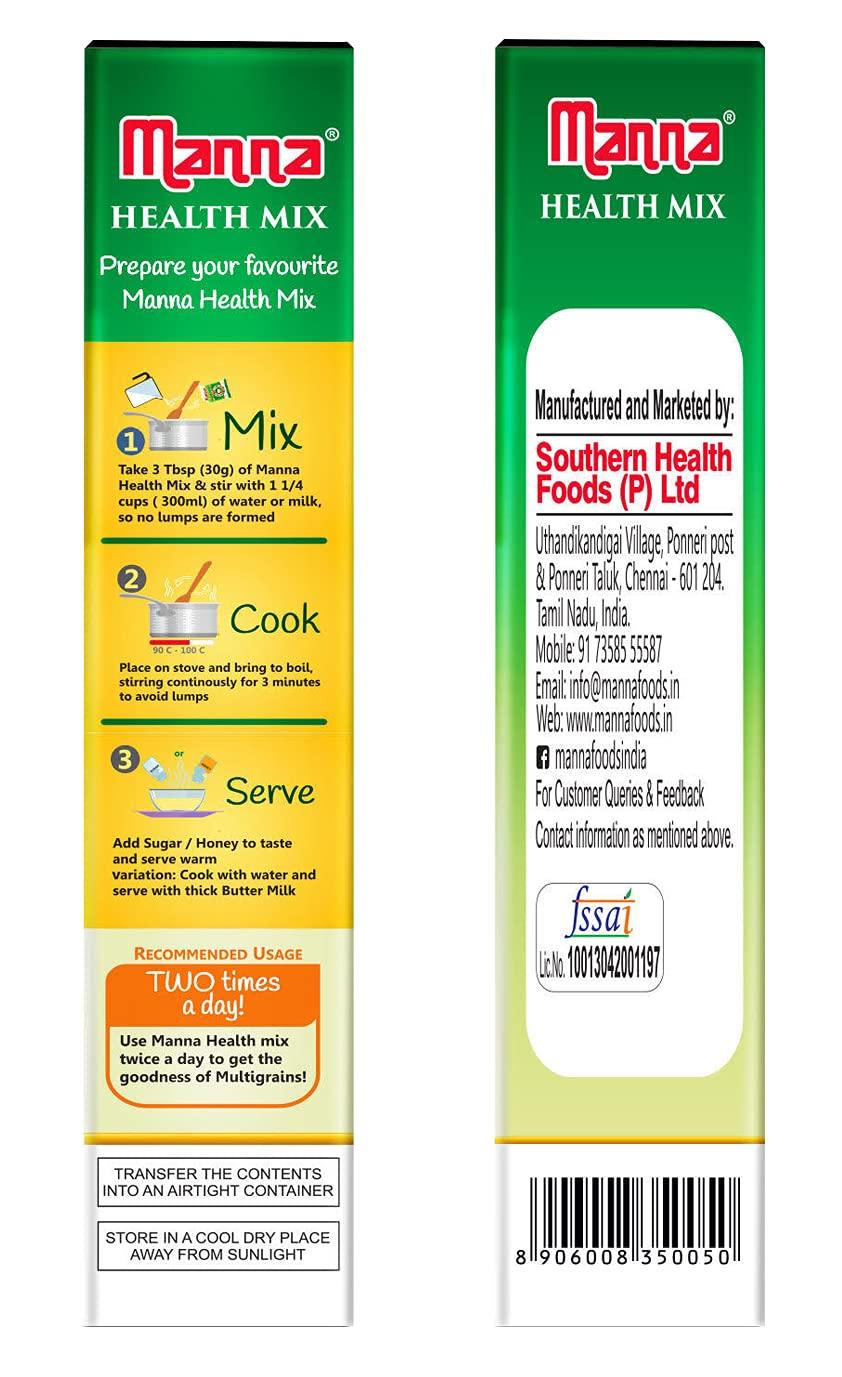 Manna Manna Health Mix, All Natural Kids Nutrition Drink, with 14 Ingredients, Zero Sugar. 100% Natural Nutrition 500g (250g, Pack of 2)