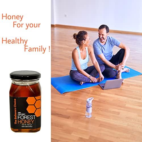 The Believers Choice The Believers Choice Raw Organic Forest Honey, Wild, Unprocessed, Unheated, Non Pasteurized, Original Honey 100% Pure and Natural, Collected from Deep Forest , 500 Gram jar