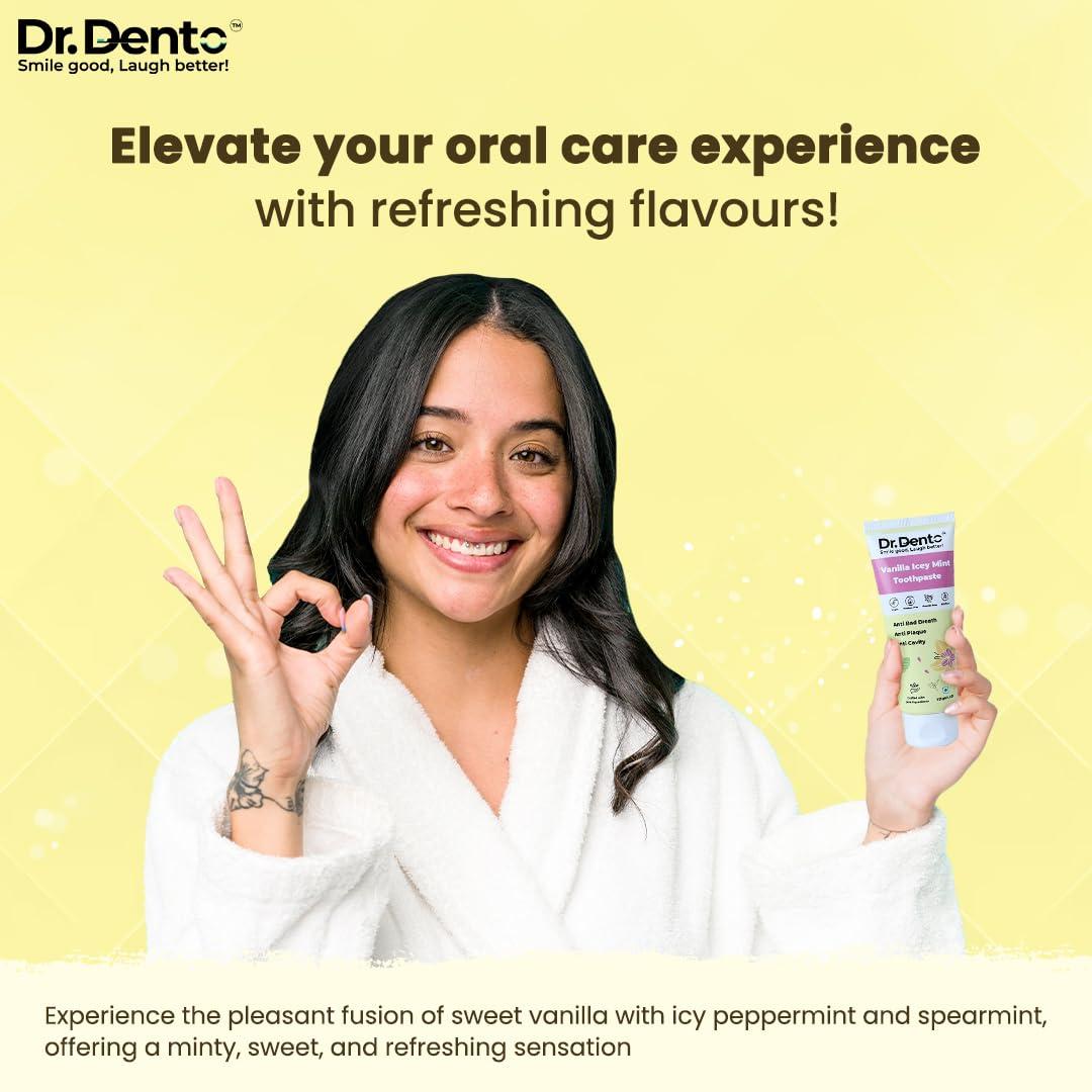 Dr.Dento Dr.Dento Neo Coral Red Super Soft Electric Toothbrush with Vanilla Icey Mint Flavored Toothpaste (125g) | Lightweight & Waterproof | SLS & Fluoride Free | Ideal for Men, Women & Kids