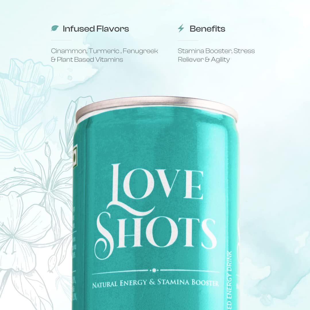 LOVE SHOTS Love Shots Energy Drink, Natural Vitamin C, Potassium, Iron, and Manganese Plant Based (B2, B3, B5, B6, and B12) | Energizing Beverage|Lemon Grass,250 ml (12 Pack Non caffeinated Natural Tuermeric Based)