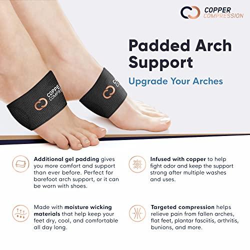 Copper Compression Copper Compression Padded Arch Support - 2 Padded Plantar Fasciitis Sleeves. Guaranteed Highest Copper Arch Supports with Pad. Planter Fasciitis Support Braces for Foot Care, Feet Pain, Flat Arches