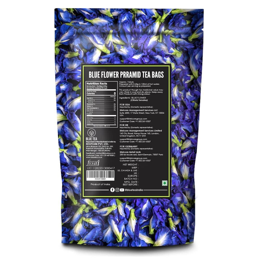 BLUE TEA BLUE TEA - Butterfly Pea Flower Tea - 60 Tea Bags (Plant Based) | Rakhi Gift For Sister | ANTI-OXIDANT RICH | Caffeine Free - Flower Based- Herbal Tea | Natural Ingredients - Non-GMO - Vegan | Zipper