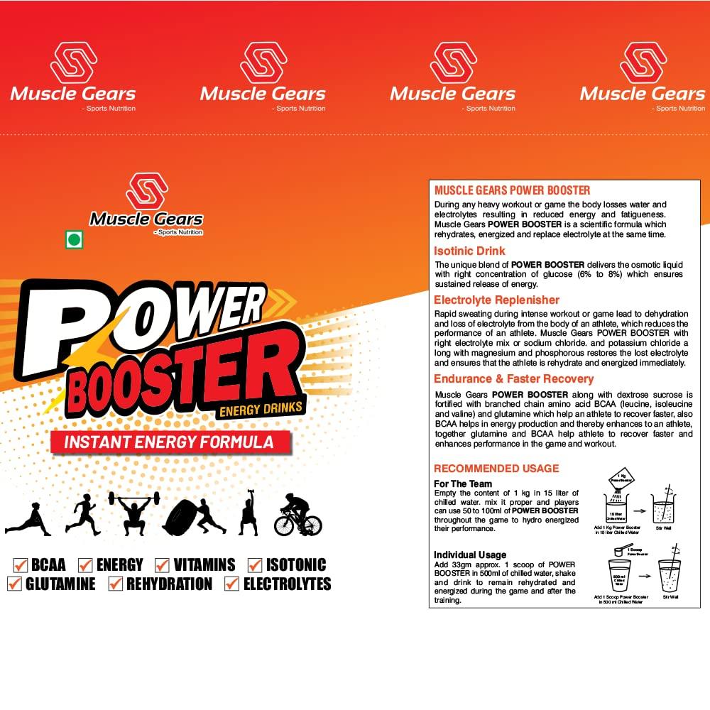 Muscle Gears Muscle Gears Power Booster - FSSAI Certified, Energized and fortifies with Vitamins for Best Results Possible - Energizing Mango Flavor - Pre Workout Supplement