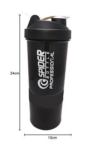 TRUE INDAIN TRUE INDIAN Combo of Spider Bottle 500 ml with 2 Storage Compartment Cup for Gym (Pack of 2 Black, Blue) Protein Shaker Blender Bottle for Whey Protein Mix