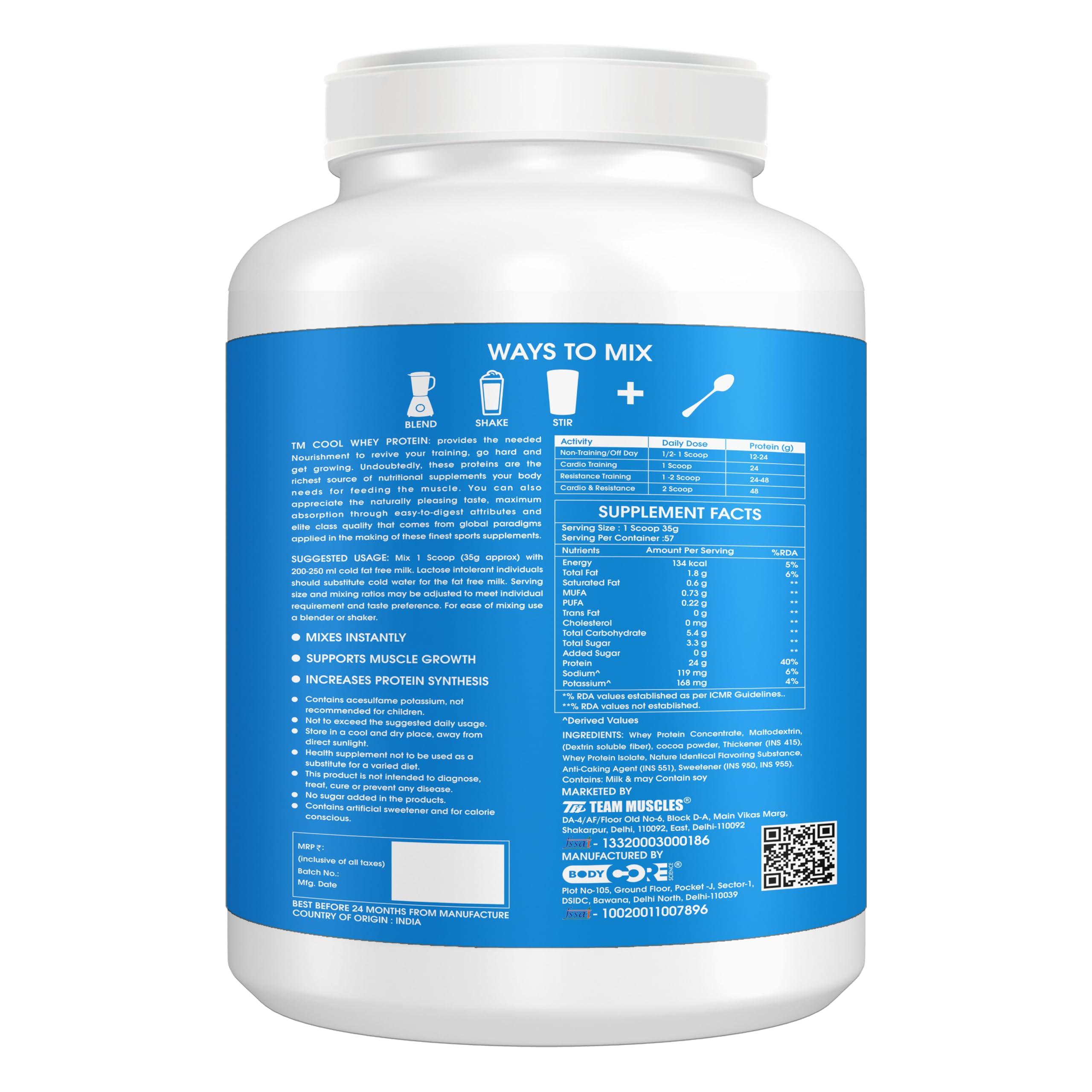 TEAM MUSCLES Team Muscles Cool Whey Protein-2kg| Concentrate Protein| Whey Protein (Vanilla, PO1)