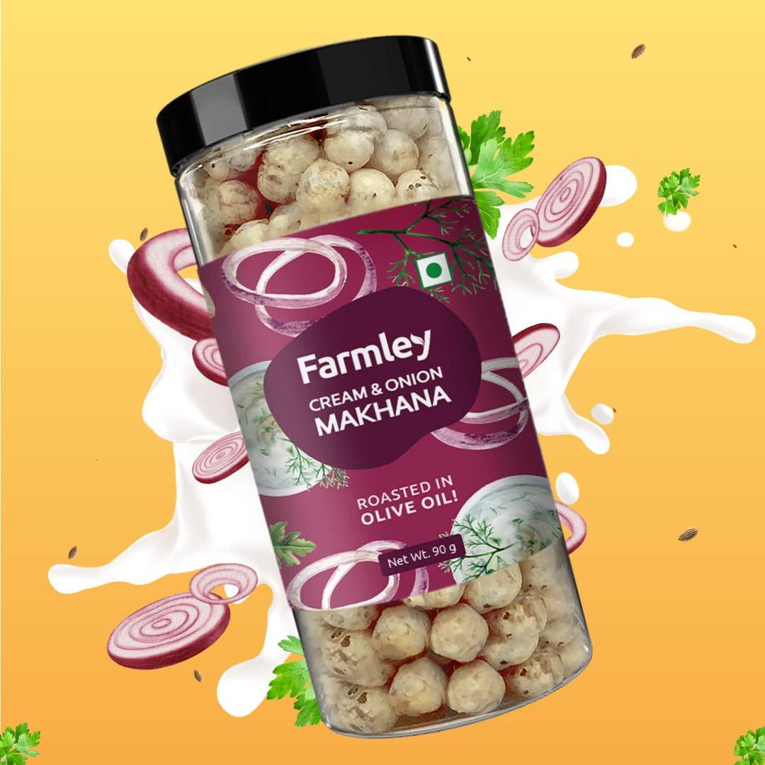 Farmley Farmley Flavoured Roasted Makhana I 332 gram I Healthy Party, Namkeen Snacks, Puffed Snacks Cheese N Herbs, Achari, Himalayan Salt, Cream & Onion (Pack of 4, 83 g Each)