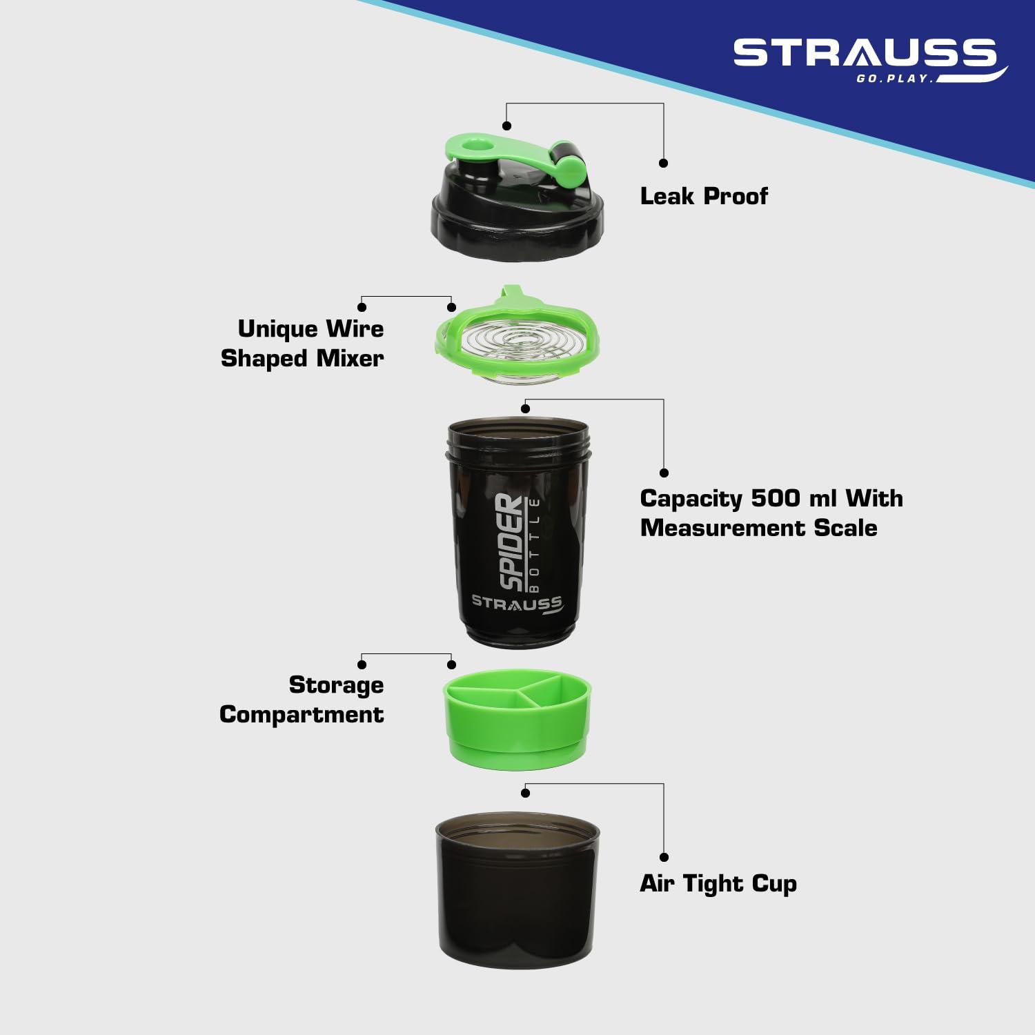 STRAUSS Strauss Spider Shaker Bottle 500 ml, (Green)