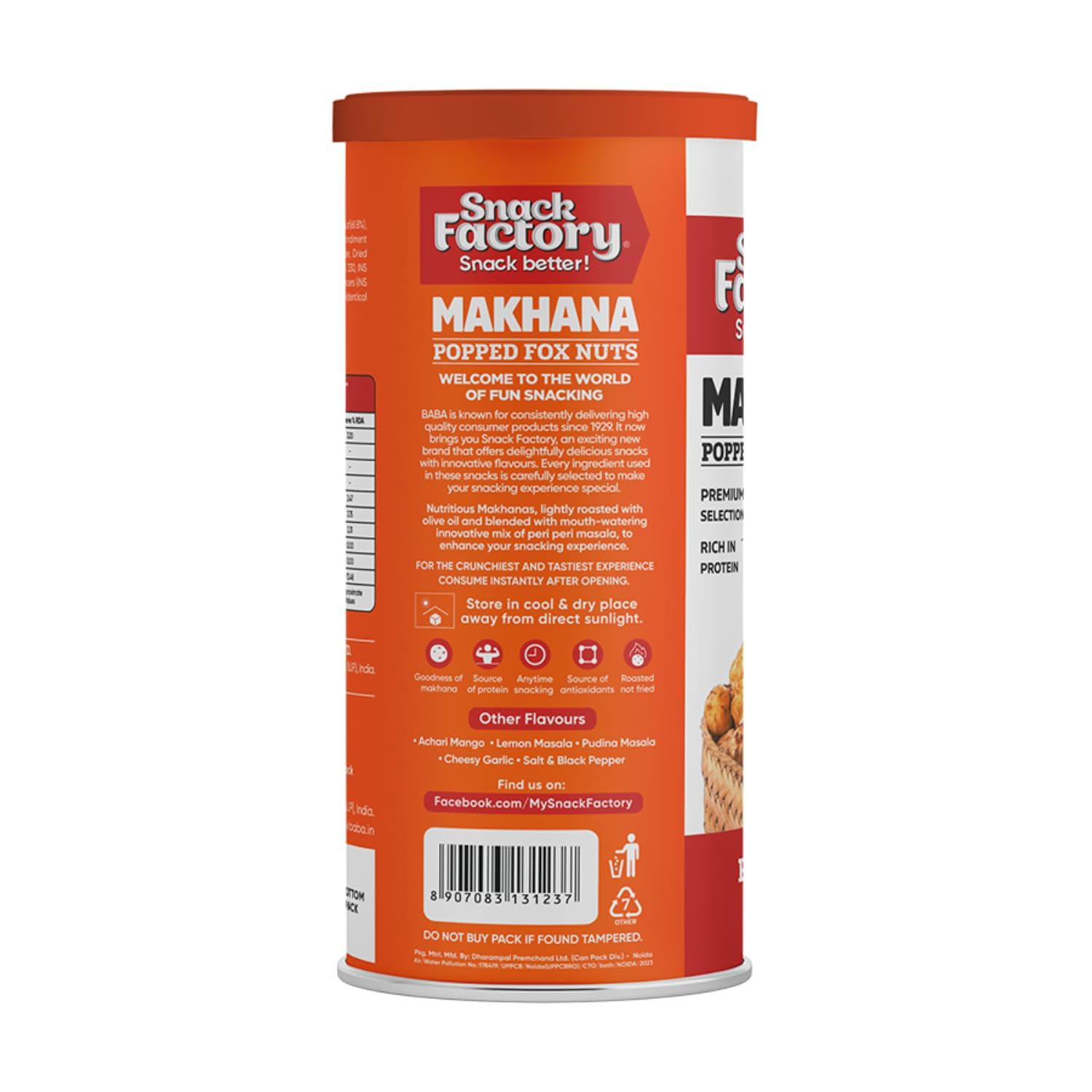 Snack Factory Snack Factory Makhana (Peri Peri Masala, Pack of 3, 80gm each) | Roasted Makhana for Healthy Snacking | No Preservatives | Flavored Makhana - Perfect for guilt-free snacking!