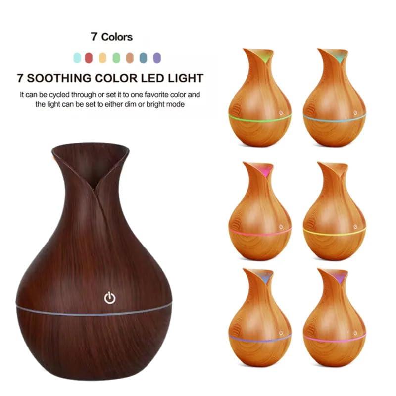 BLISSCLOUD BLISSCLOUD Pot Shape Wood Humidifier, Aroma Air Humidifier with Advanced Ultrasonic Technology | Dual Spray Modes | Stress Relief, Relaxation & Sleep Support | 6 Color Changing Lights