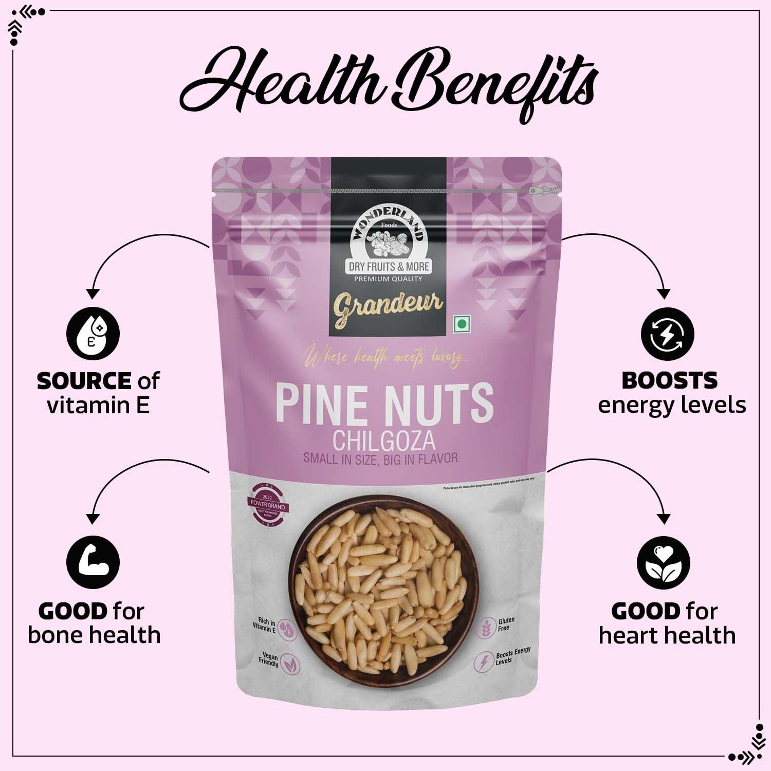 WONDERLAND FOODS (DEVICE) WONDERLAND FOODS Grandeur Premium Pine Nuts 200g Pouch | Chilgoza Dried Fruit | Chilgoza Giri | Chilgoja Seeds | Crunchy Pine Seeds for Eating, Luxury Eatable Snack
