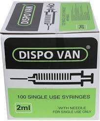 Generic DISPO Van Syringes 2ML with Needle For single use only - Pack of 100