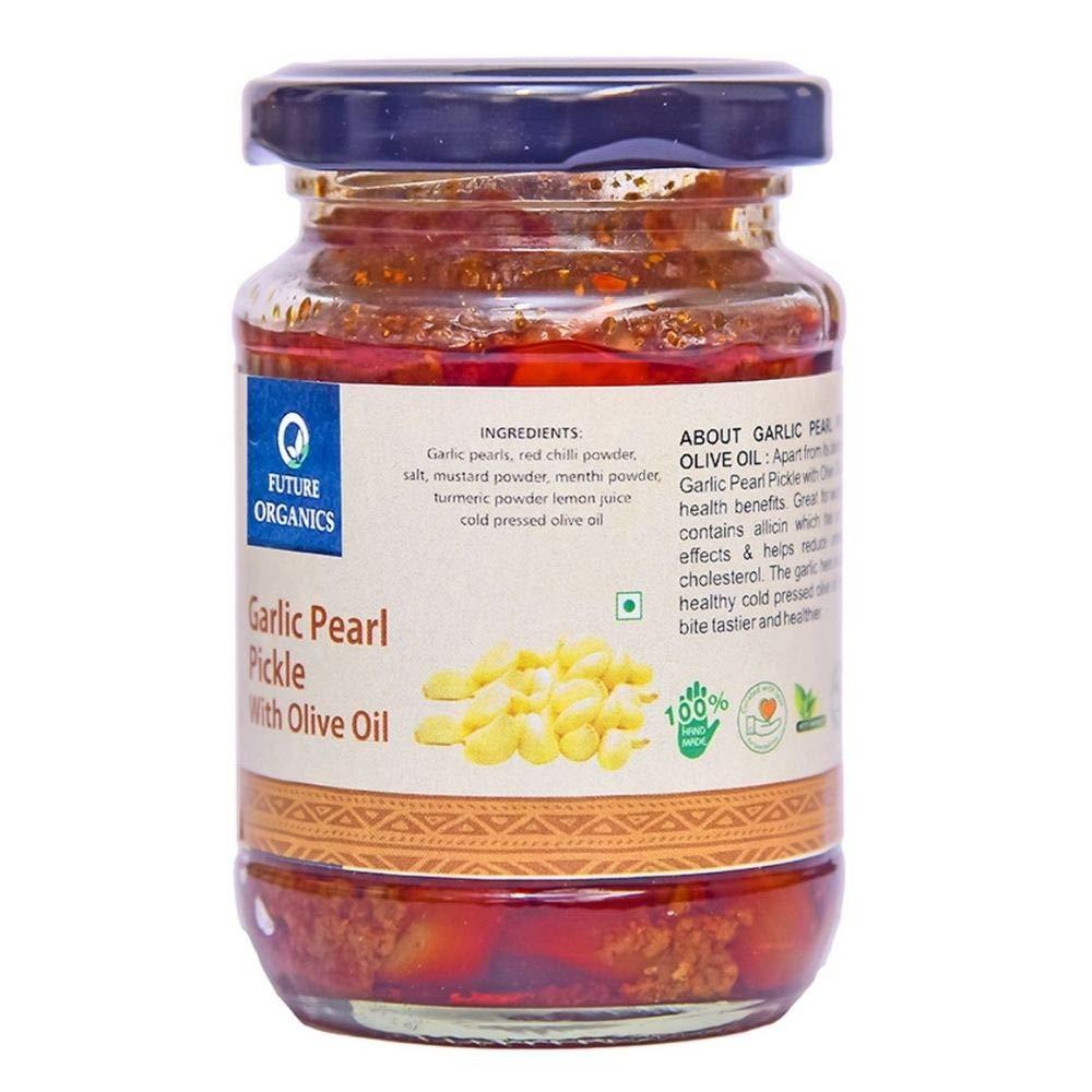 FUTURE ORGANICS –Eat Oragnic! Be Organic!! Future Organics Andhra Garlic Pearl with Olive Oil Pickle - 160 Grams | 100% Fresh Achar with Homemade Taste & Pure Natural Healthy Ingredients