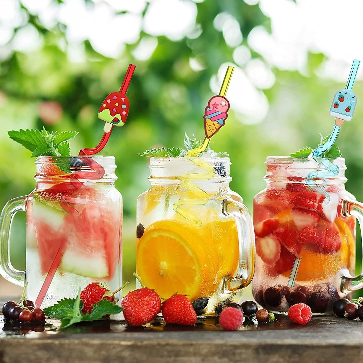 The Loveland The Loveland Curly Reusable Straws 4 PCS Smoothie Drinking Straws Kids/Birthday Party Decorations for Kids Girls (Pack of 4)