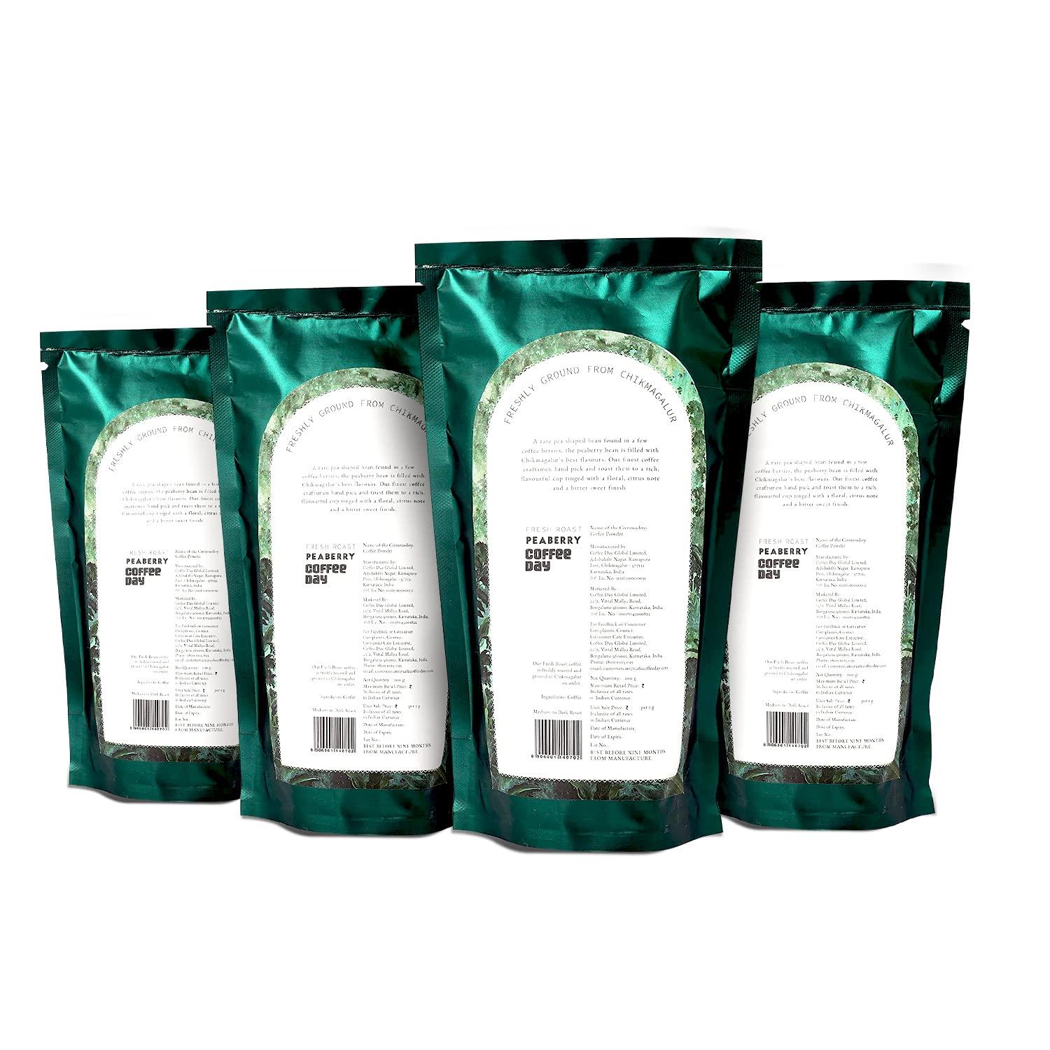 Cafe Coffee Day Cafe Coffee Day Peaberry 200 Gm Each Packet (Packet Of 4) | Filter Coffee Powder |Perfect For Black Coffee | 100% Pure Peaberry Coffee Powder, Medium To Dark Roast | South Indian Filter Coffee Powder