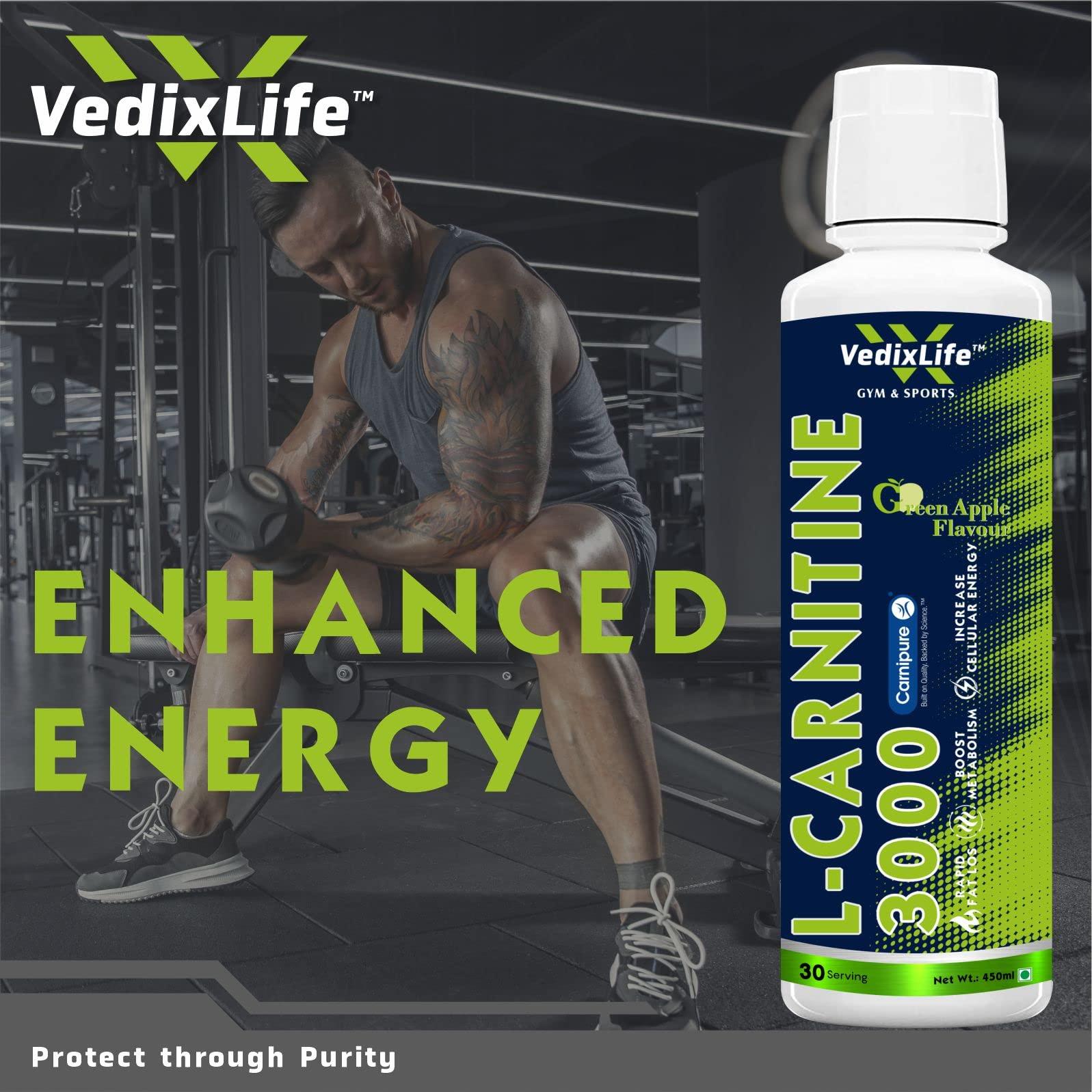 Generic L-Carnitine Liquid with Branded Carnipure, 3000 mg | Converts Fat into Energy | Pre & Post Workout | (Natural Green Apple Flavour, 450ml, 30 Servings)