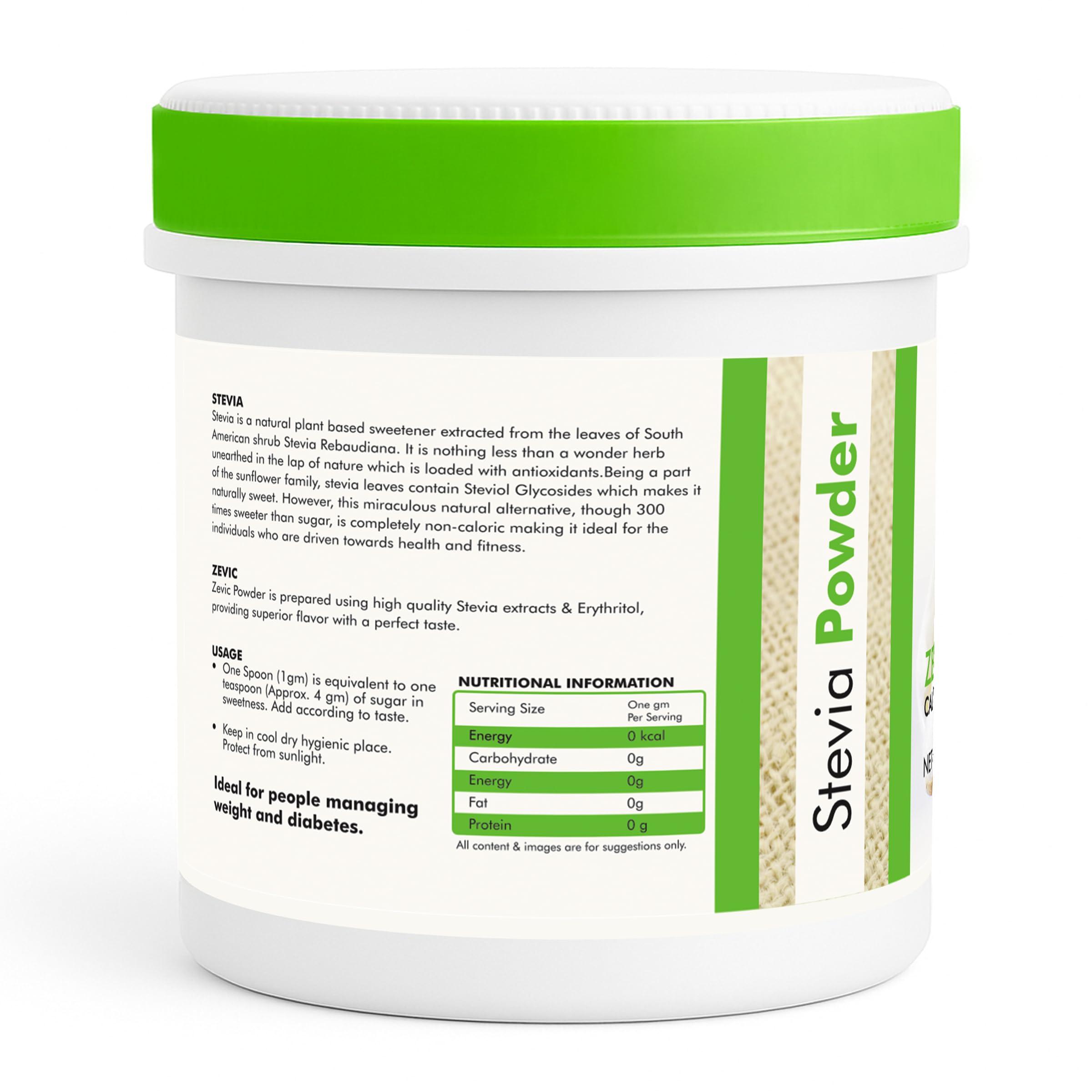 ZEVIC Zevic Stevia Sugar Free Powder | Zero Calories & Vegan | 100% Natural Sweetener Sugar Free White Powder | Keto & Diabetic Friendly - 200g (Pack of 3)