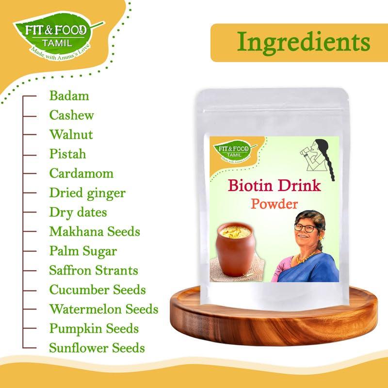 FIT & FOOD TAMIL Fit and Food Tamil Biotin Powder|For Glowing Skin & Healthier Hair|Hair Vitamin Supplement|Strong and Shinier Hair & Nails|Biotin for Increased Hair Density|Plant Based Collagen Powder| 100 Gram