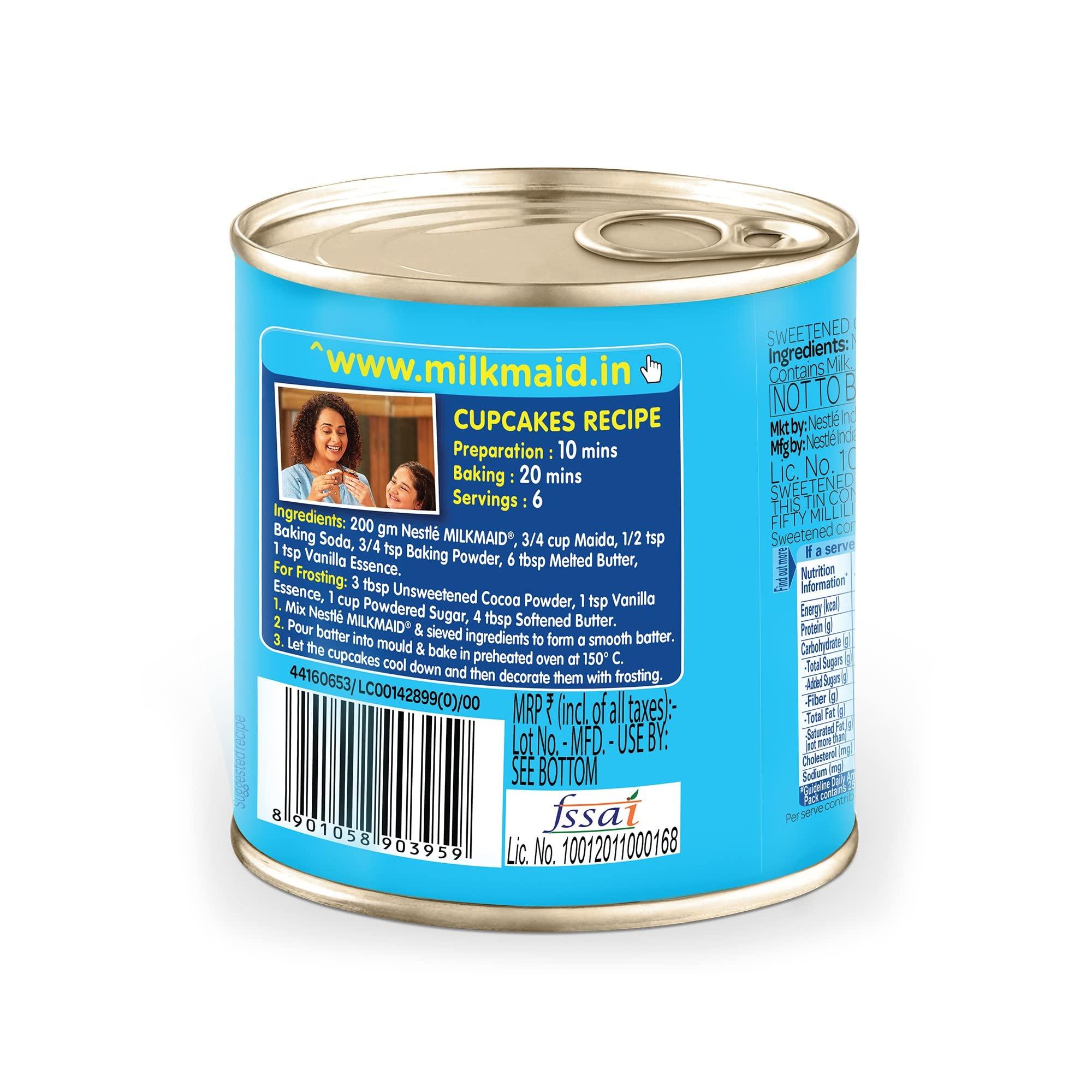 Nestle Nestl Milkmaid Sweetened Condensed Milk, Liquid, 400G Tin [Pack of 2]