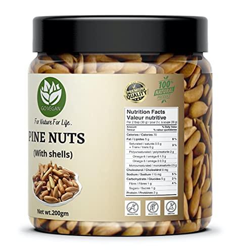 Go Vegan Go Vegan Pine Nuts With Shell - 200gm | Chilgoza Inshell Dry Fruit, Pine Seeds Jambo Size [Jar Pack]