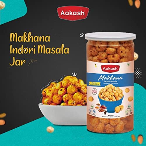 Aakash Namkeen Aakash Indori Masala Makhana Jar | Roasted & Flavored | Spicy Snacks Makhana |160GM (Pack of 2, Each 80GM) | Indore's Finest Namkeen