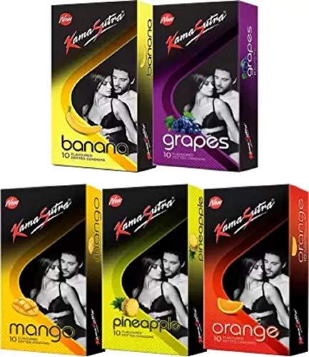 KamaSutra Kamasutra Lovers Combo With Exciting Flavours Condom (Pack of 5, 50S)