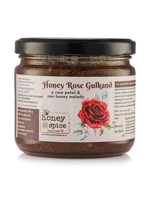 Honey and Spice Honey and Spice Honey Rose Gulkand with Raw Honey & Finest Rose Petals- 400 Gm and Pure Raw Wild Honey Single Origin Unblended Natural- 250 Gm