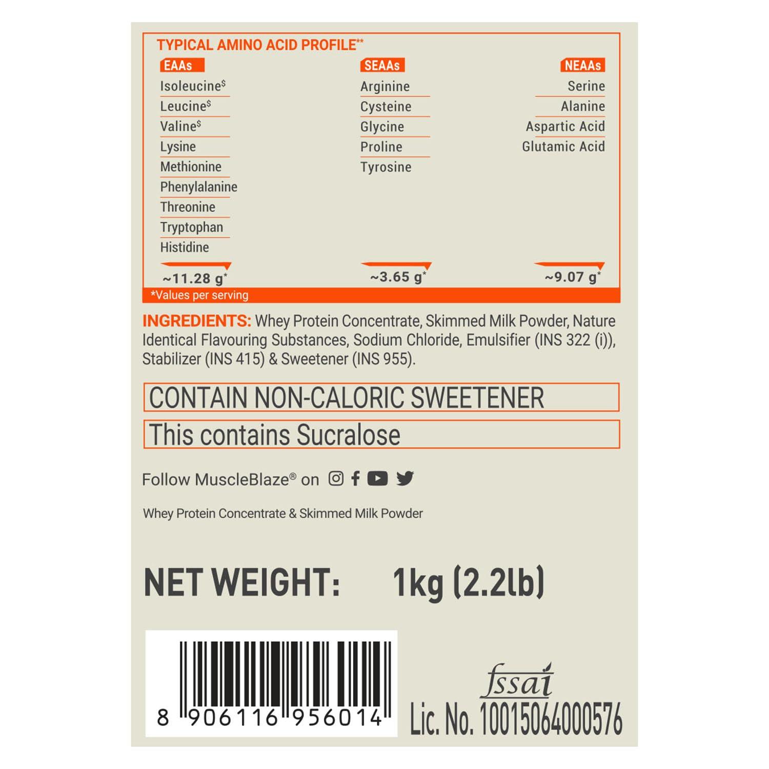 MuscleBlaze FUELONE Whey Protein (Cookies & Cream, 1kg / 2.2lbs) | 24g Protein | 5.29g BCAA & 4.2g Glutamic Acid