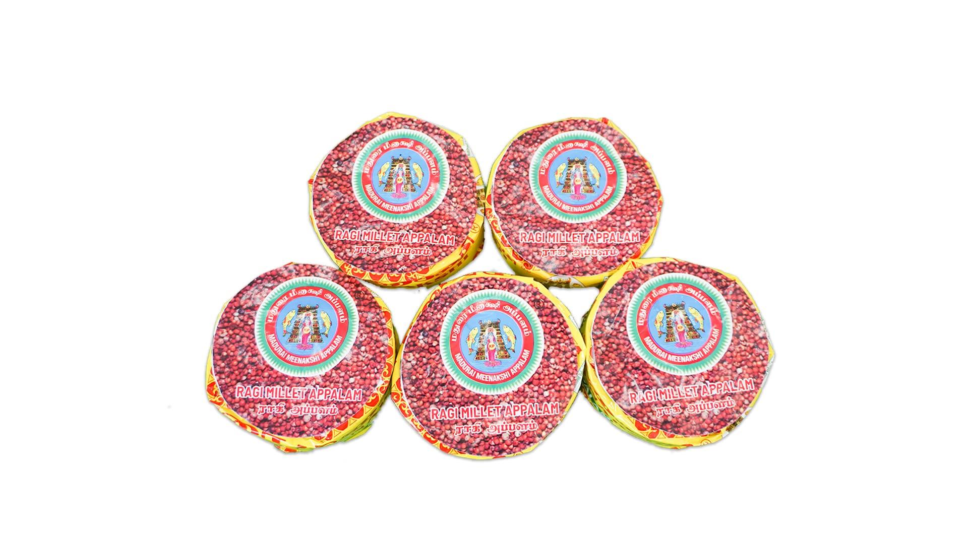 MADURAI MEENAKSHI Madurai Meenakshi Appalam Papad |Ragi Millet Appalam 100g x Pack of 5 ( No-6)-Traditional Homemade / Papad/ Appalam /Papad Plain Indian Papad /Madurai Happala South Indian Papad Papadam Snack for Meals