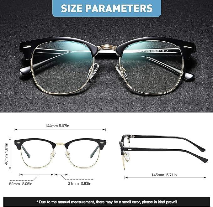 ZORATO ZORATO Clubmaster Spectacles Eyeglass Blue Light Blocking Glasses Retro Semi Rimless UV400 Clear Lens Computer Eyewear (black clear)