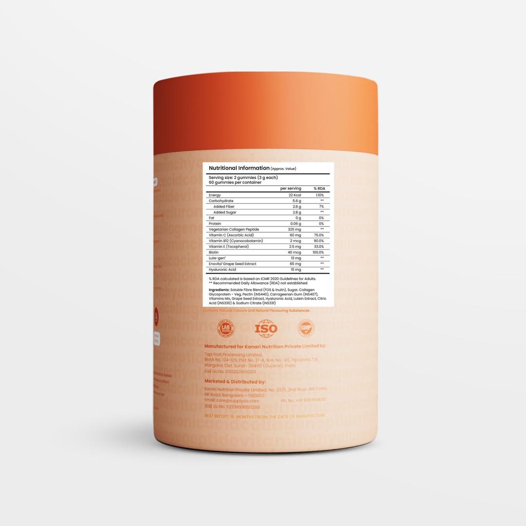 Better Nutrition Supply6 Flawless Skin Collagen Gummies for Women and Men - 120 Gummy Pack | Hyaluronic Acid & Vitamin C Collagen Gummies | Skin Hydration, Glowing Skin, Elasticity & Fine Lines