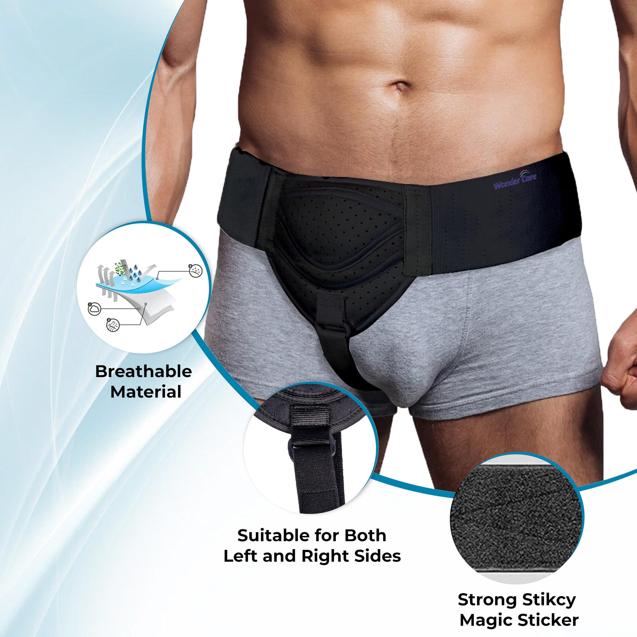 Wonder Care WC Hernia belt for men inguinal hernia support belt Pain Relief With Removable Compression Pads Groin hernia truss Flexible Adjustable Groin Straps Left or Right inguinal Hernia Truss Brace-S/M