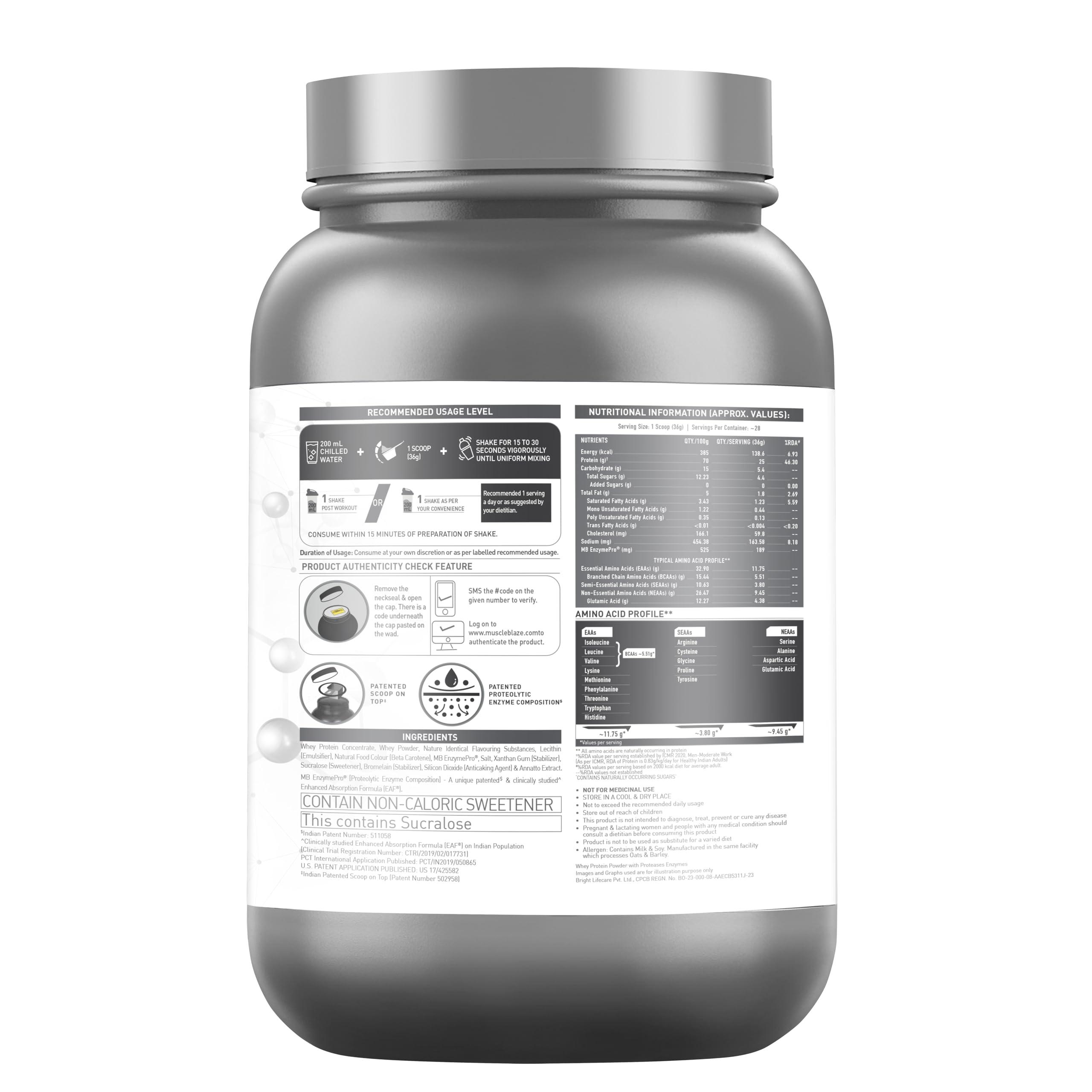 MuscleBlaze MuscleBlaze Biozyme Performance Whey Protein | Clinically Tested 50% Higher Protein Absorption | Informed Choice UK, Labdoor USA Certified & US Patent Filed EAF (Magical Mango, 1 kg / 2.2 lb)