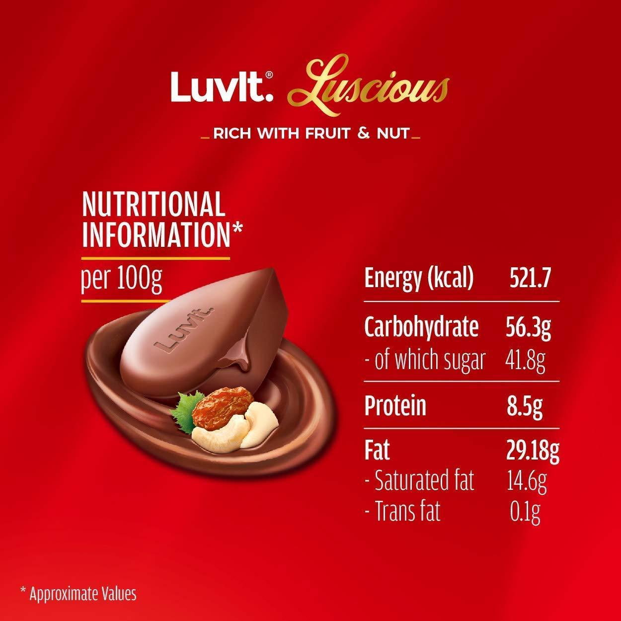 LuvIt. LuvIt. Luscious Fruit & Nut Chocolate Bars | Multipack | Deliciously Smooth Chocolates | Pack Of 20, 46 gm Each