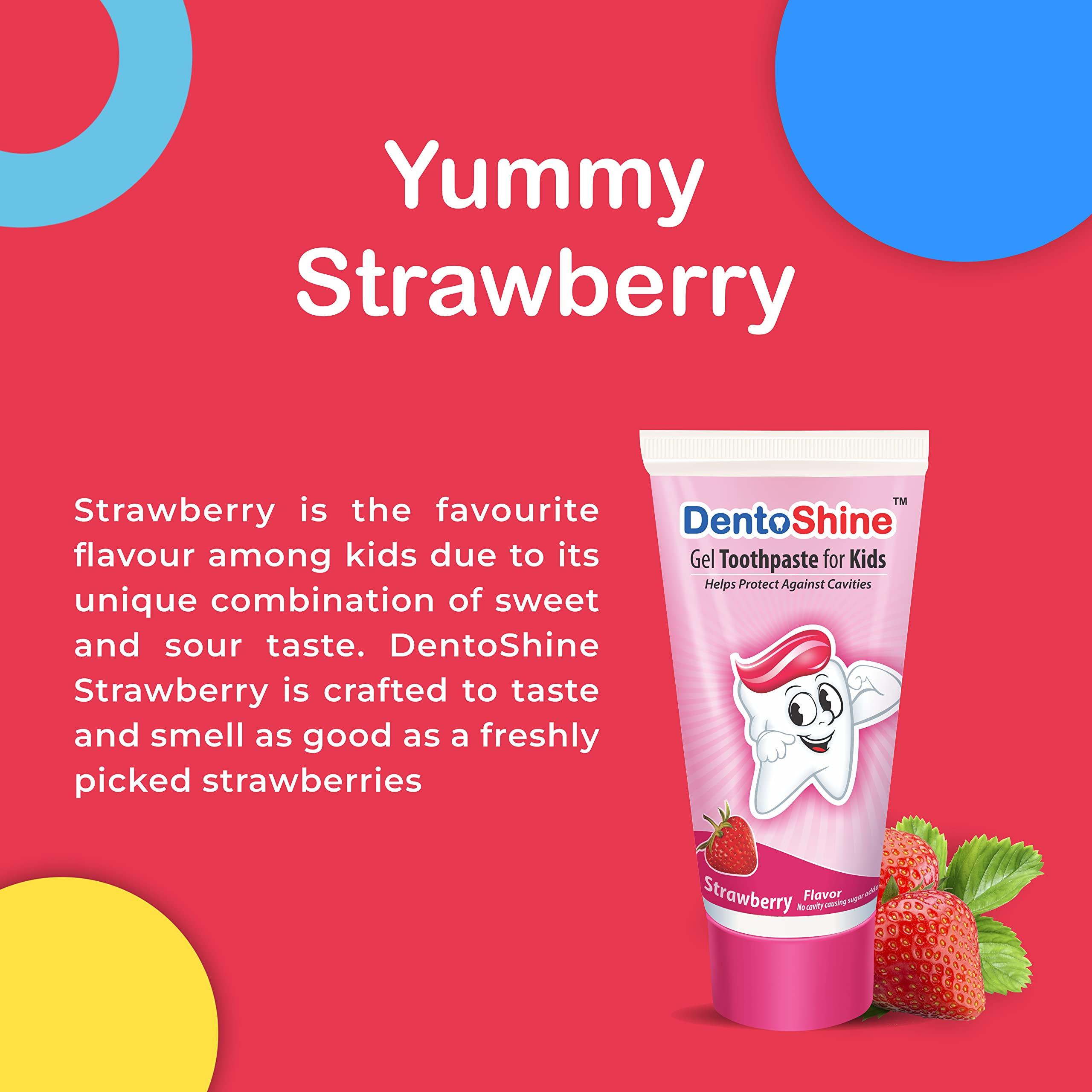 DentoShine DentoShine Gel Toothpaste for Kids - Assorted Flavors (Pack of 6) (Bubble Gum, Mango, Orange, Raspberry, Strawberry, Watermelon (80g each))