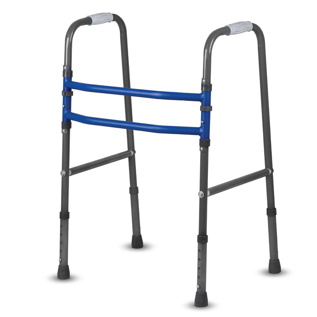 Vissco Vissco Medipedic Walker Plain With Double Bar,Walker for Elderly & Physically Challenged,Foldable, Light Weight & Height Adjustable, Made with Premium Grade Rubber Shoes & PVC Grip -Universal(Grey)