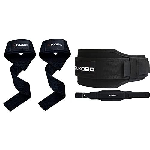 Kobo Kobo WTA-03 Power Cotton Gym Support (Black) & WTB-13 Neoprene Weight Lifting Gym Belt 5.5" Wide for Dead Lift, Squats, Power Lifting and Weightlifting Back Support (Black), Small