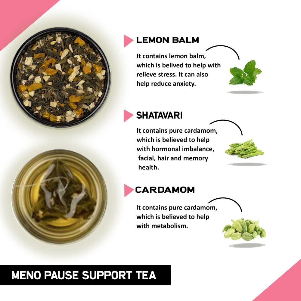 TEACURRY TEACURRY Meno Pause Tea - (3 Month Pack, 90 Tea Bags) - Helps delay Menopause & stop Hot Flashes | Made With Raw Ingredient - Shatavari, Pearmint, Ginger