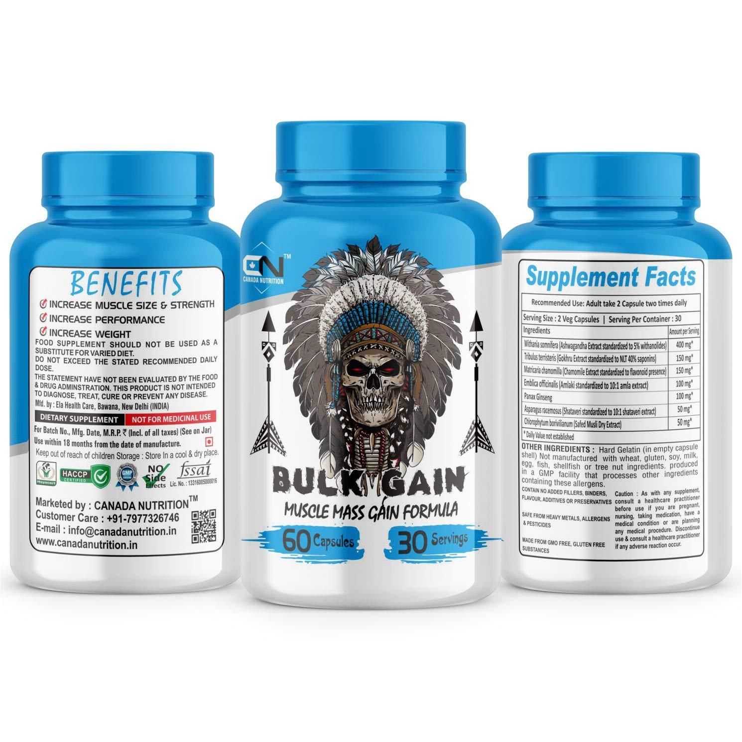 Canada Nutrition Canada Nutrition Men's and Women's Bulk Gain Mass and Weight Gainer Capsule for Fast Weight & Muscle Gain with Free Shaker- 60 Cap