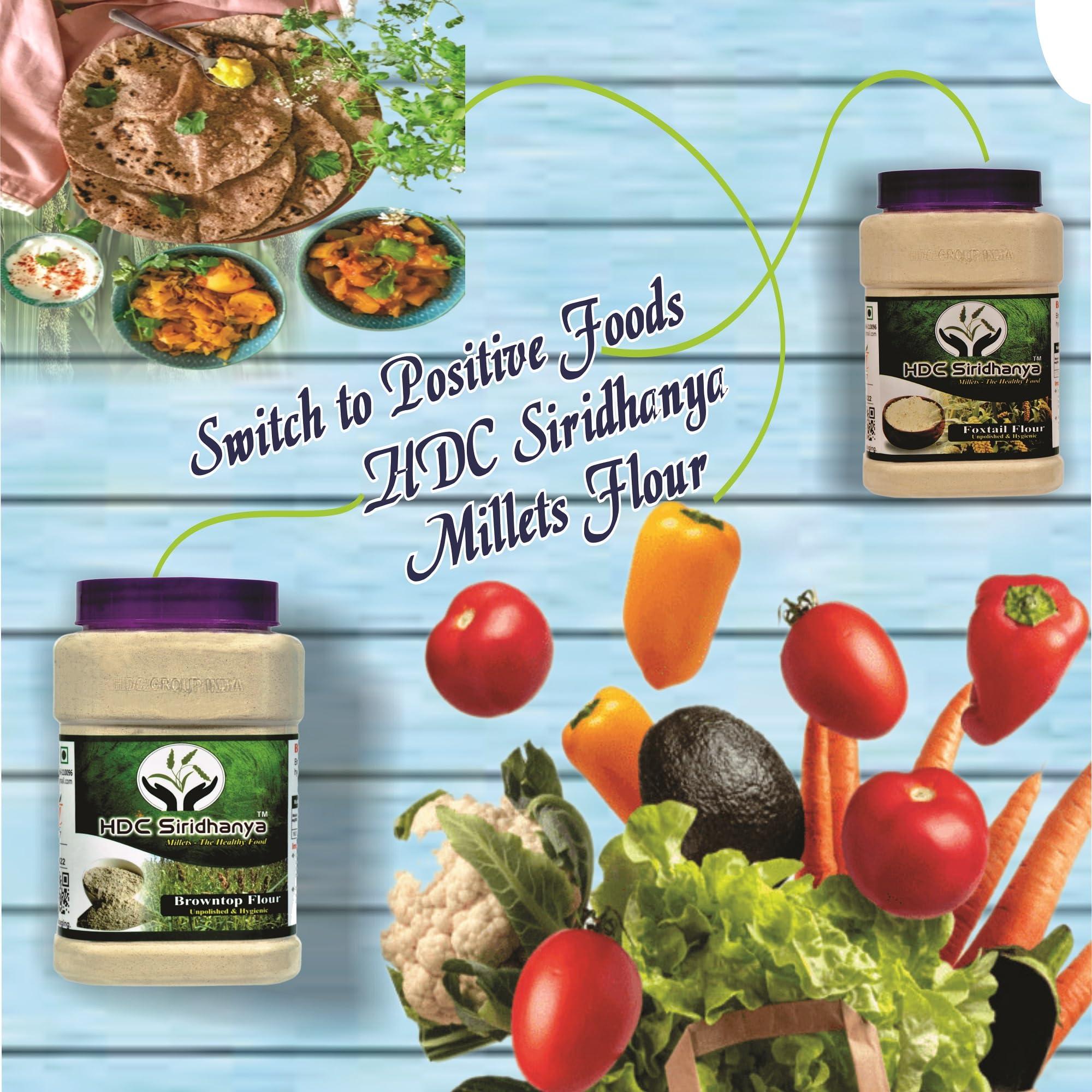 HDC Siridhanya Siridhanya Unpolised and organic millets Flour Combo Pack of 5, [Kodo, Foxtail, Browntop Barnyard, and Little Millet], Natural Farm Produce, High Fiber Millets Flour (750gm Each packed in jar)