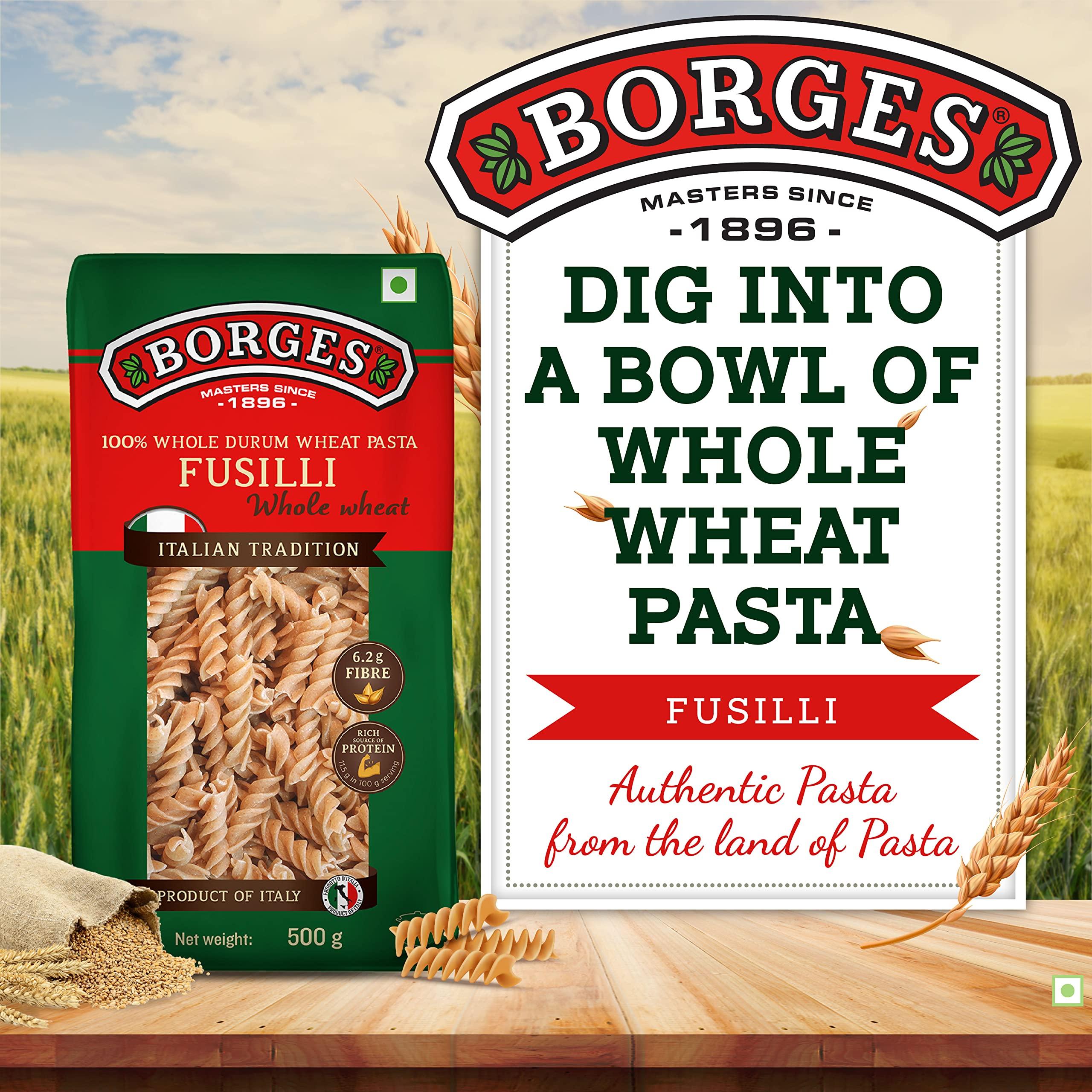 Borges Borges High Protein, fiber, Trans Fat Free and Cholesterol Free Whole Wheat Fusilli Pasta (500 grams) & Borges Spaghetti Durum Wheat Pasta, 500 Grams