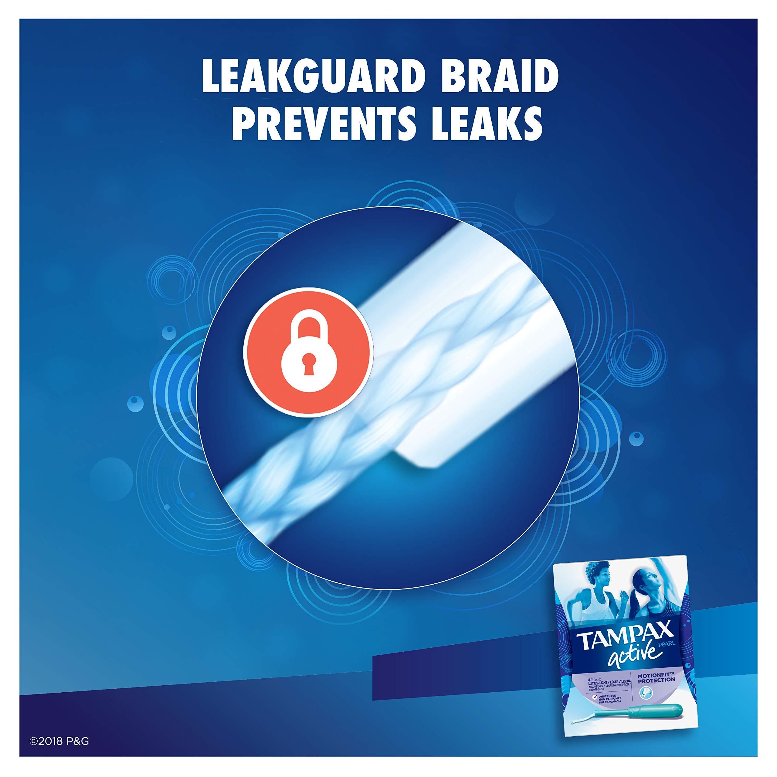 Tampax Tampax Pearl Active Plastic, Lites / Light Absorbency, Unscented Tampons, 18 Count