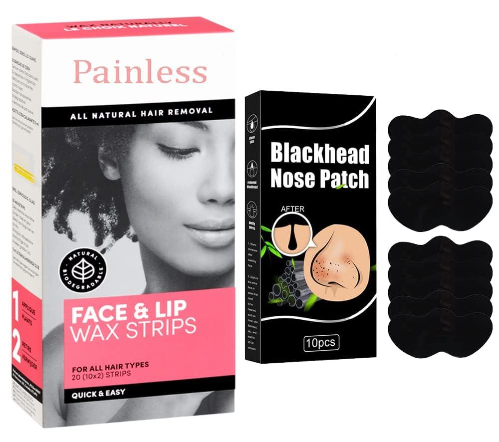 Wide-Empyrean Facial Wax Strips 20Pcs Face Hair Remover Waxing Kit for Women Small Wax Sheet for Removing Upper Lips, Chin & Eyebrows Extra Hair Easy & Safe Wax Paper with 2 Nose Strips